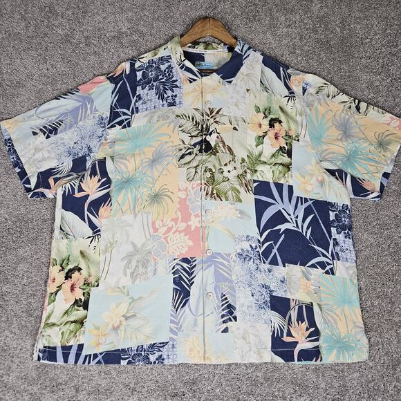Tommy Bahama Hawaiian Shirt Mens 2XLB Blue Silk 30th Anniversary Passport - Picture 1 of 11